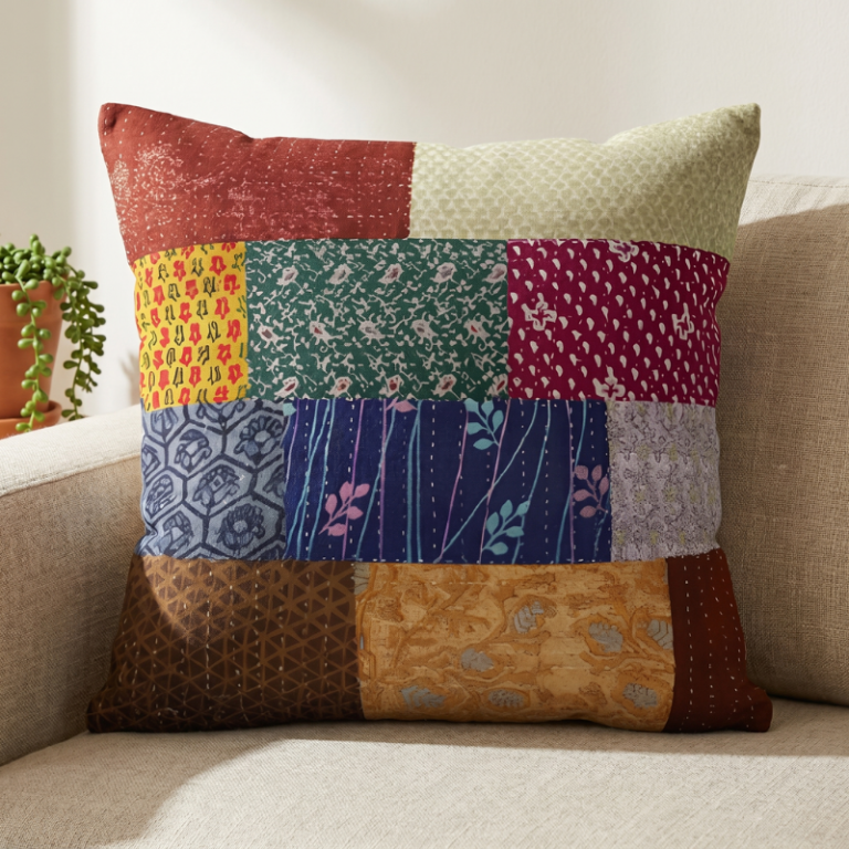 Upcycled Kantha Saree Patchwork Cushion1 768x768